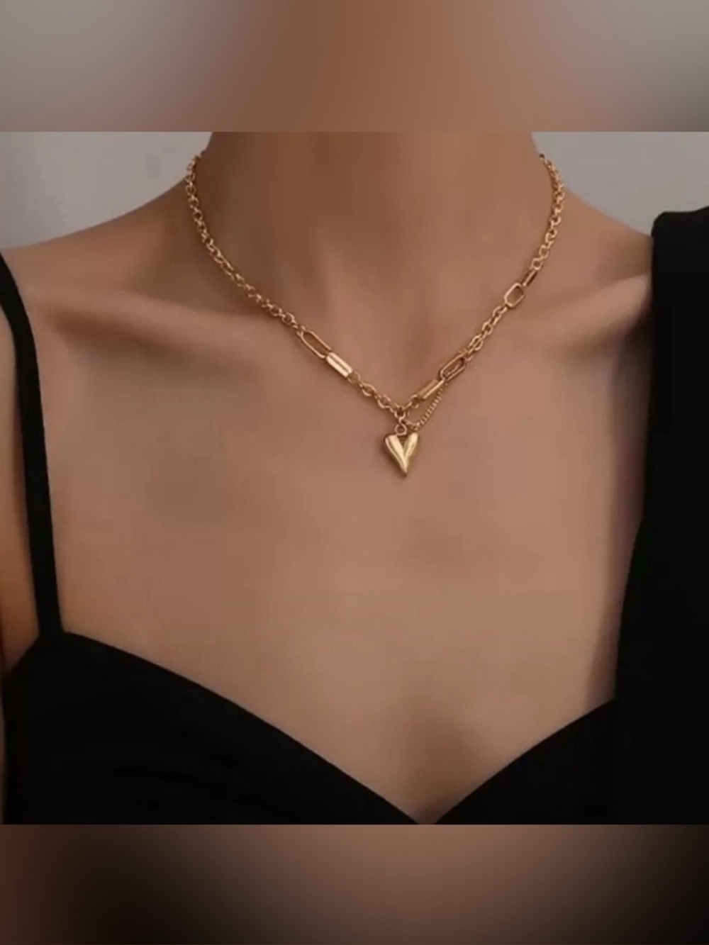 Gold Plated Stainless Steel Heart Chain Pendant Necklace